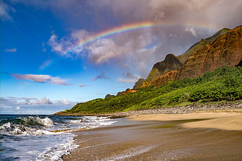 Nature, Waves, Beach, Rainbow, Coast, Slope HD wallpaper
