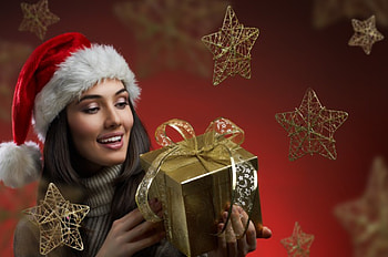 Happy, stars, happy holidays, christmas stars, santa girl, magic christmas, santa, female, bow, sweet, merry christmas, smile, ribbon, eyes, girl, gifts, woman, star, christmas gifts, pretty, hair, lovely, holidays, graphy, gift, long hair, beauty, xmas, lady, holiday, chriistmas girl, lips, hat, new year, magic, hands, beautiful, hand, happy new year, red, christmas HD wallpaper