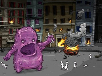 Block Attack, buildings, destruction, monsters, smoke, havoc, fire HD wallpaper