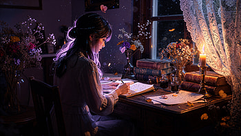 Poetcore Candlelight Study —, Woman HD wallpaper