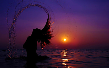 Silhouette Sunset, river, girl, silhouette, sunset HD wallpaper