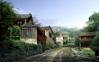 Small Road, road, houses, small, village HD wallpaper