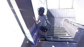 Anime Girl Walking Down Stairs , anime-girl, anime, artist, artwork, digital-art HD wallpaper