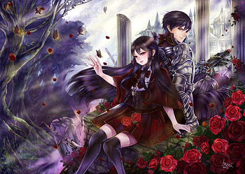 Ellfelicia, lover, cute, floral, long hair, beauty, nice, rose, flower, couple, , windy, male, female, handsome, sexy, sweet, hot, girl, romance, beautiful, wind, anime girl, boy, anime, breeze, pretty, love, romantic, lovely, guy HD wallpaper