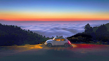 Turkey, Belen, Prov. of Hatay, sunrise, sea, fog, morning, car, mediterranean, rocks HD wallpaper