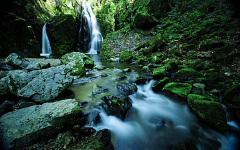 Nature, Water, Stones, Waterfall, Moss HD wallpaper