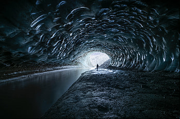 Rivers, Ice, Silhouette, Miscellanea, Miscellaneous, Cave, Tunnel HD wallpaper