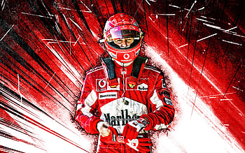 Michael Schumacher, grunge art, Formula 1 legends, german racing drivers, F1, The Red Baron, Scuderia Ferrari, red abstract rays, Michael Schumacher Ferrari, Michael Schumacher HD wallpaper