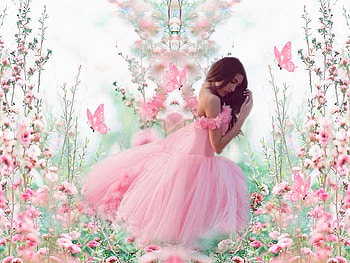 Perfectly Pink Ladies10, gown, dress, black, white, soft, girl, butterflies, delicate, pink, green, flowers, dainty HD wallpaper