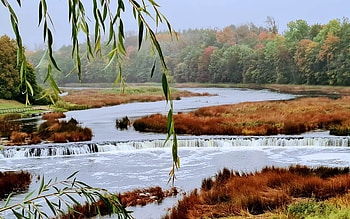 Waterfall in Latvia, autumn, waterfall, river, Latvia HD wallpaper