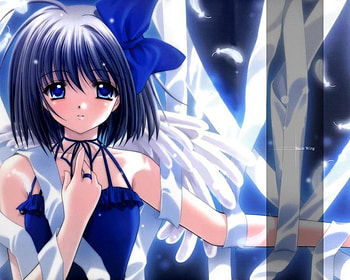 Girl, blue, feathers, anime HD wallpaper