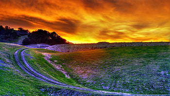 Sunset Soon Forgotten, purple, earth, moon, sky, road, sun HD wallpaper