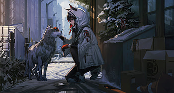 Anime Girl Petting Dog, anime-girl, anime, artist, artwork, digital-art HD wallpaper
