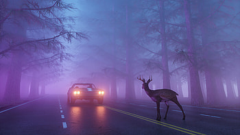 Beware Of The Deer, road, reindeer, artist, artwork, digital-art, behance HD wallpaper