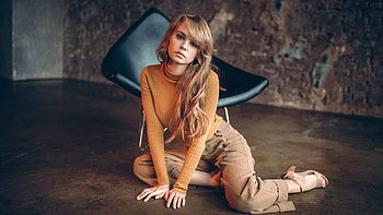 Blonde Girl Model Anastasiya Scheglova Is Sitting On Floor Wearing Brown Dress Girls HD wallpaper