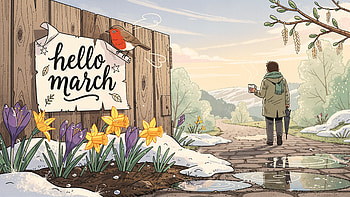 Spring, Daffodil, Robin, Sign HD wallpaper
