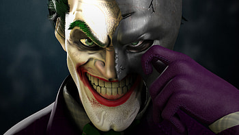 Joker Wearing Half Batman Mask, joker, superheroes, supervillain, artwork HD wallpaper