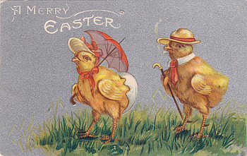:), couple, easter, chick, card, pasari, vintage, umbrella, bird, parasol, yellow, hat HD wallpaper