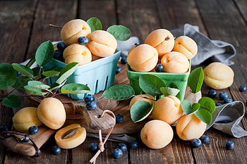 Food, Fruits, Tablewares, Blueberry, Apricots HD wallpaper