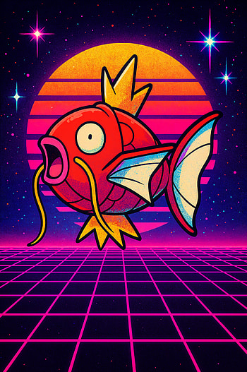 Magikarp Synthwave Sunset, Pokemon, fish, synthwave, neon HD phone wallpaper