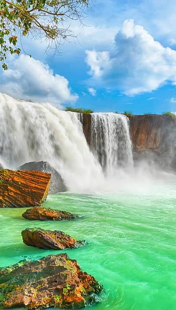 Ultra waterfall, wonder, Hillside rocks, Nature's delight HD phone wallpaper