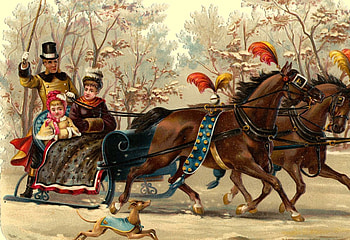 walk in the woods with sleigh and horse team, dog, winter, woods, Walk, nice, spirit, horses, painting, couple, vintage, slaig HD wallpaper