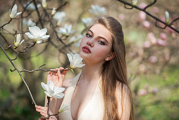Woman, portrait, outdoor, tree branch HD wallpaper