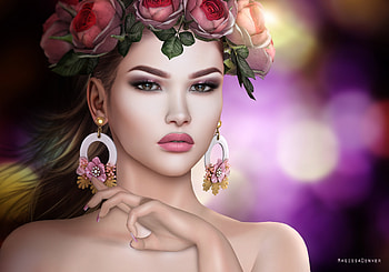 ✽✽, Flowers, Girl, Earrings, Wreath HD wallpaper