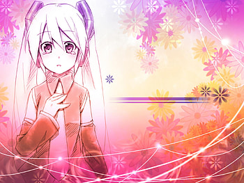 Hatsune Miku, awesome, heads, tears, cute, vocaloid, beauty, nice, miku, vocaloids, hatsune, twintail, girl, headset, beautiful, diva, tie, purple, pink, anime, pretty, cool, flowers, idol, virtual HD wallpaper