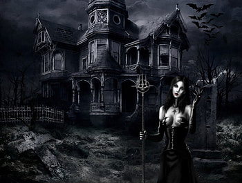 Vampire, horror, 3d, house HD wallpaper