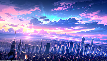 Cityscape in evening, AI Art, sky, sunrise, Anime, city, Sky Anime, anime city HD wallpaper
