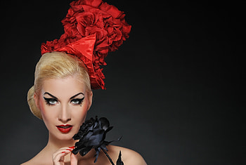 hot red hat, black, model, blonde, eyes, hot, babe, lady, red, , hat HD wallpaper