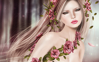 Roses, Rendering, Woman, Flowers, Spring, Pink, Fantasy HD wallpaper