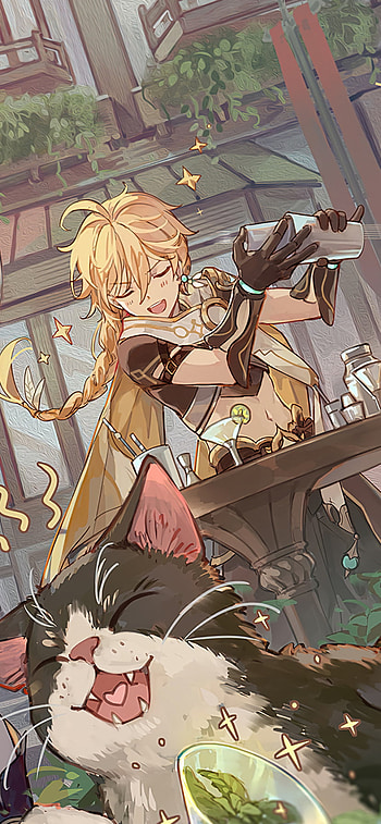 Aether & Purring Companion — Genshin Impact , Aether (Genshin Impact), video game, Genshin Impact HD phone wallpaper