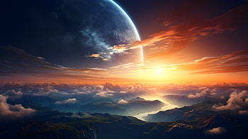 Scenic view, AI Art, dawn, sunrise, planet, scenic, nature, scenery HD wallpaper