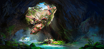 Crashed Skyship in the Emerald Cave — Fantasy, Concept Art, Fantasy Adventure, Plane Crash HD wallpaper