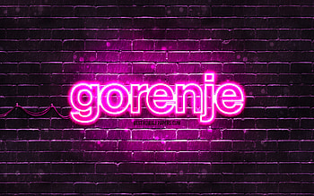 Gorenje purple logo, , purple brickwall, Gorenje logo, brands, Gorenje neon logo, Gorenje HD wallpaper