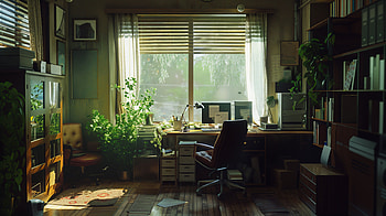 Home Office Serenity: A Cozy Ultra Experience, home office, sunlight, cozy interior, workspace HD wallpaper