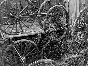 wheels, bicycle, black and white, transport, vintage HD wallpaper
