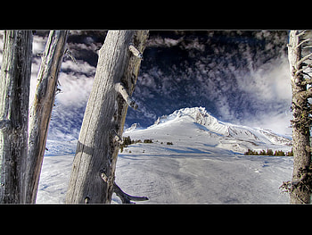 Mount Hood, blue, winter, white, black, frozen, oregon, landscape, popular, colors, sesons, snow, clouds, nature, sky, places HD wallpaper