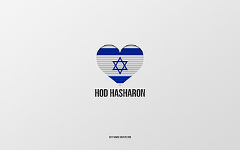 I Love Hod HaSharon, Israeli cities, Day of Hod HaSharon, gray background, Hod HaSharon, Israel, Israeli flag heart, favorite cities, Love Hod HaSharon HD wallpaper