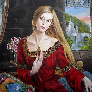 Lady of Shalott, fantasy, woman in red, lord tennyson, ballad HD wallpaper