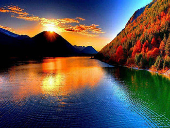 Fall Sunset, fall, sky, nature, lake, sunset, mountain HD wallpaper