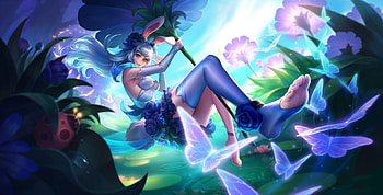 Fantasy girl, blue, frumusete, girl, bunny, pink, cindy feng, butterfly, fantasy, flower, game, luminos HD wallpaper