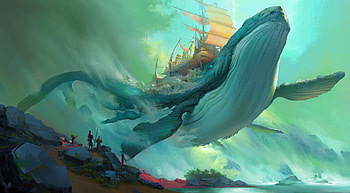 Whale City, whale, digital, pretty, fantasy, art HD wallpaper