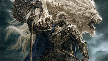 elden king, game, lion, art, man, axe HD wallpaper