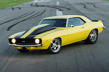 1969 Pro Street Camaro, Cowl Hood, Yellow, Tubbed, GM HD wallpaper