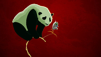 Panda, cartoon, white, black, bear, cute HD wallpaper