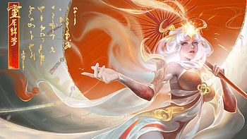 Fantasy girl, parasol, girl, fantasy, orange, exia xiaotong HD wallpaper