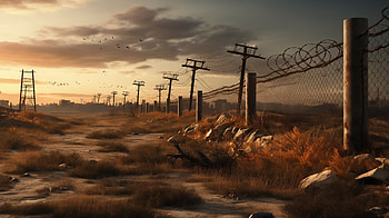 Post-Apocalyptic Landscape with Fence, post apocalyptic, man made, fence, dystopian HD wallpaper